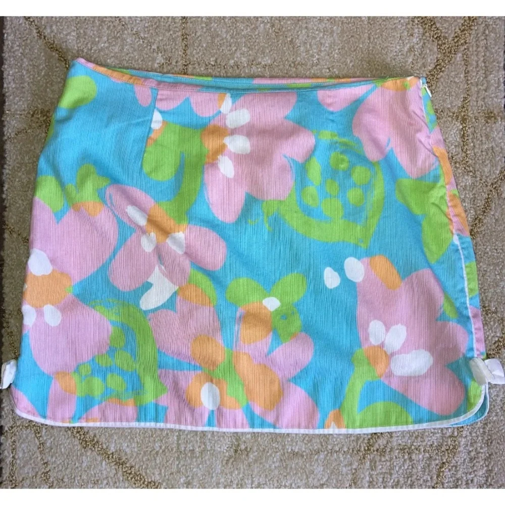 Lilly Pulitzer Floral Turquoise Pink Mini Skort Skirt Bows Womens 0 cottagecore - Picture 2 of 11
